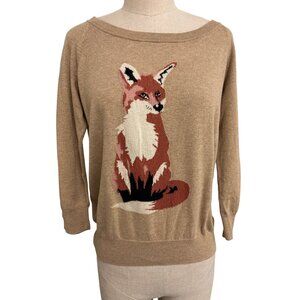 JCP Cashmere Blend Cute Fox Whimsical Knit Crewneck Sweater Top